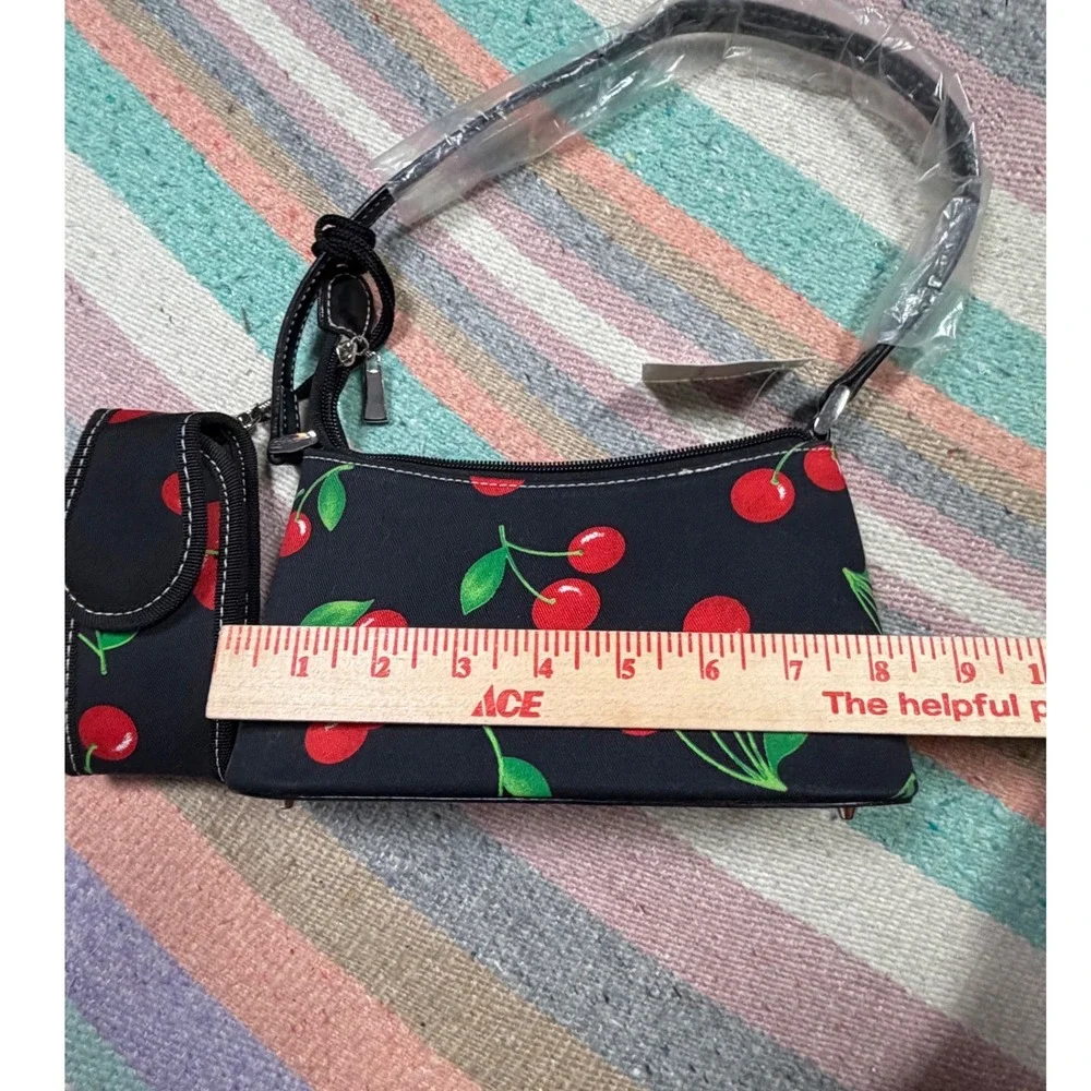 Y2K Cherry Print Mini Shoulder Bag Deadstock NWT w/ Matching Phone Holder Purse